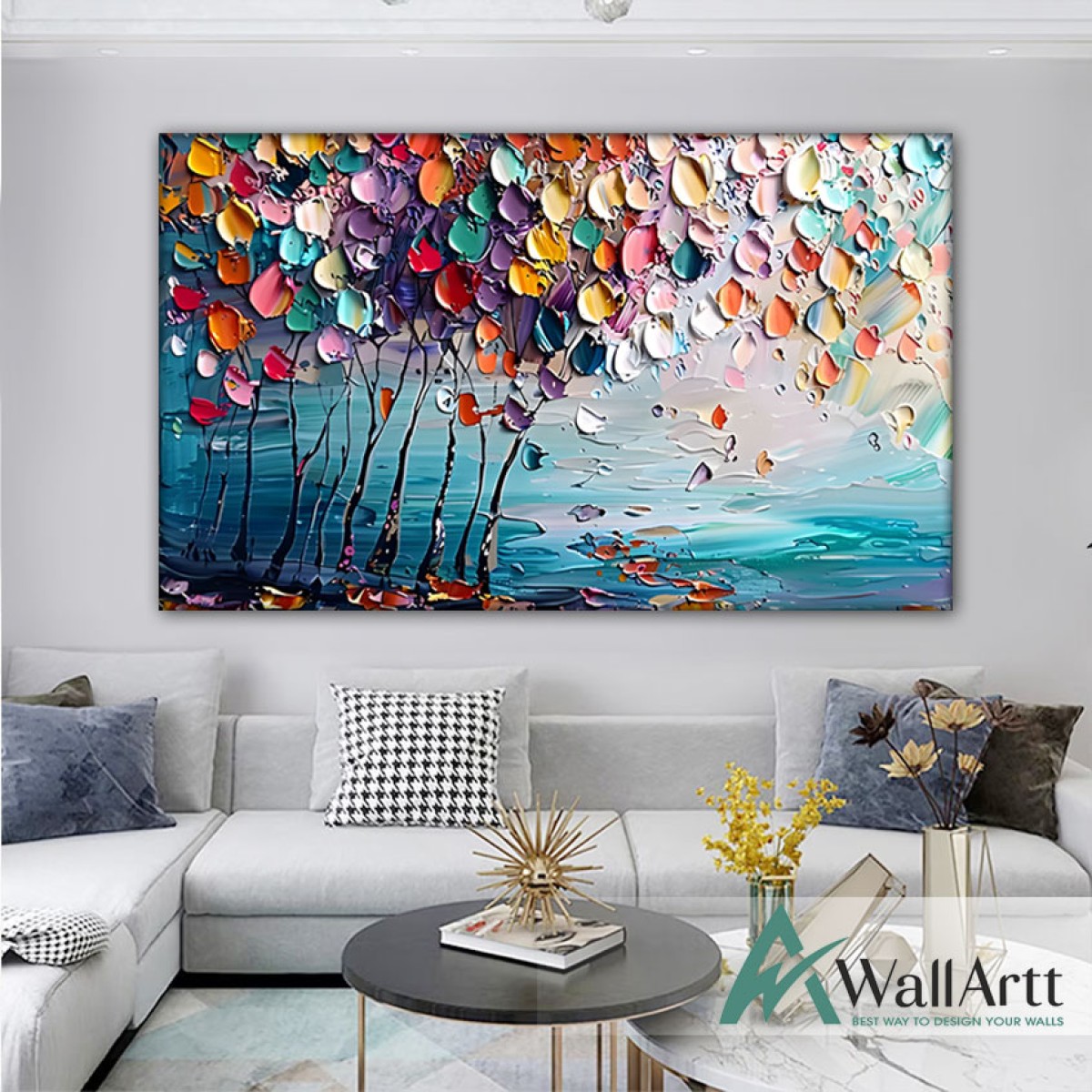 Abstract Colorful Tree 3d Heavy Textured Partial Oil Painting